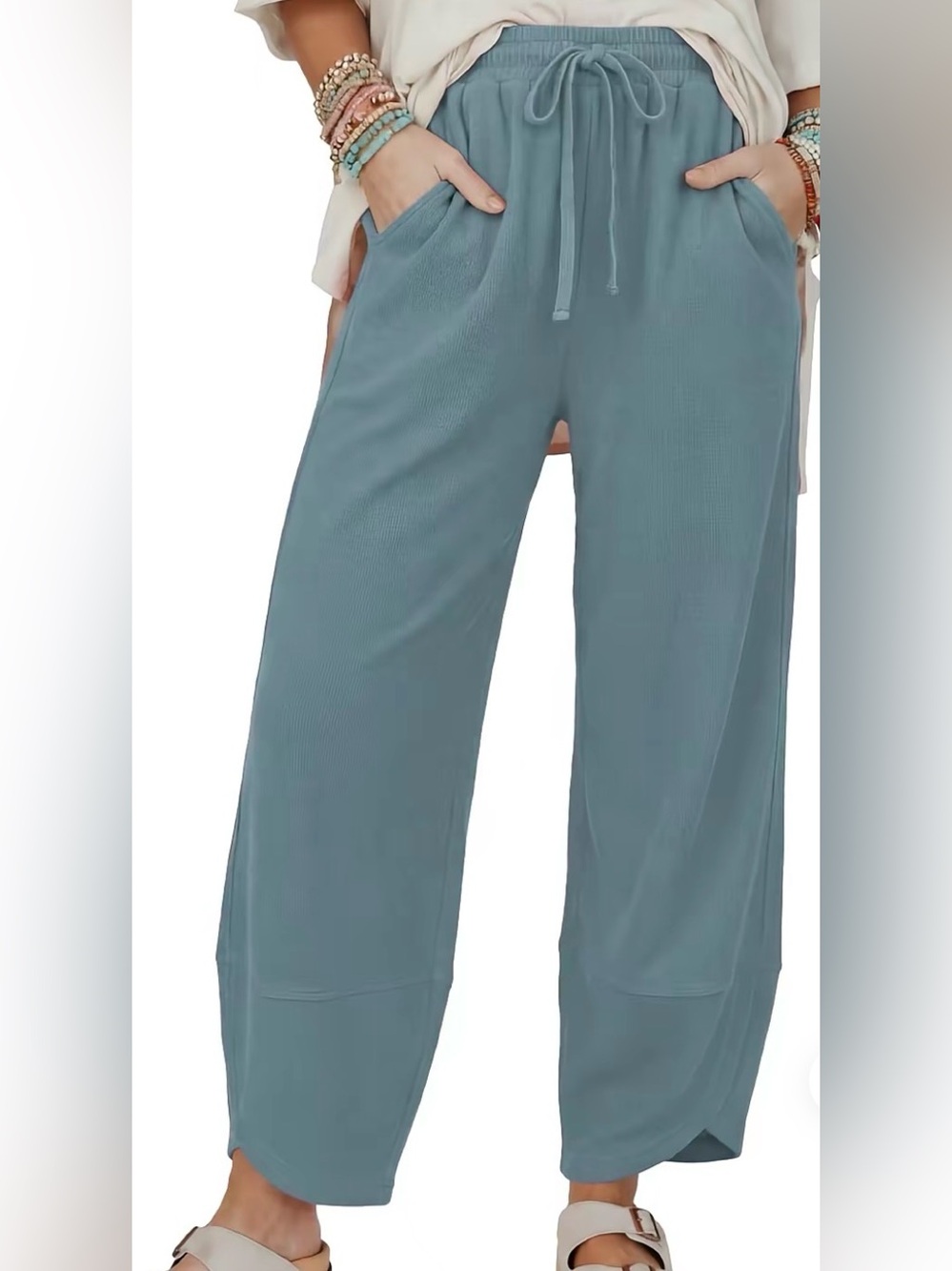 Wide-Leg Drawstring Pants - Blue